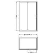 Nuie Rene 1000mm Sliding Shower Door - Satin Chrome - Technical drawing