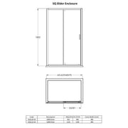 Nuie Pacific 1200mm Sliding Shower Door - Black - Technical drawing
