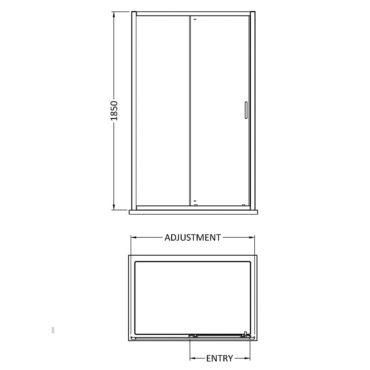 Nuie Rene 1400mm Single Sliding Shower Door - Matt Black - Technical drawing