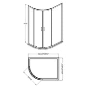Nuie Rene 1200 x 800mm Offset Quadrant Shower Enclosure - Matt Black - Technical drawing