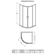 Nuie Rene 800mm Quadrant Shower Enclosure - Satin Chrome - Technical drawing