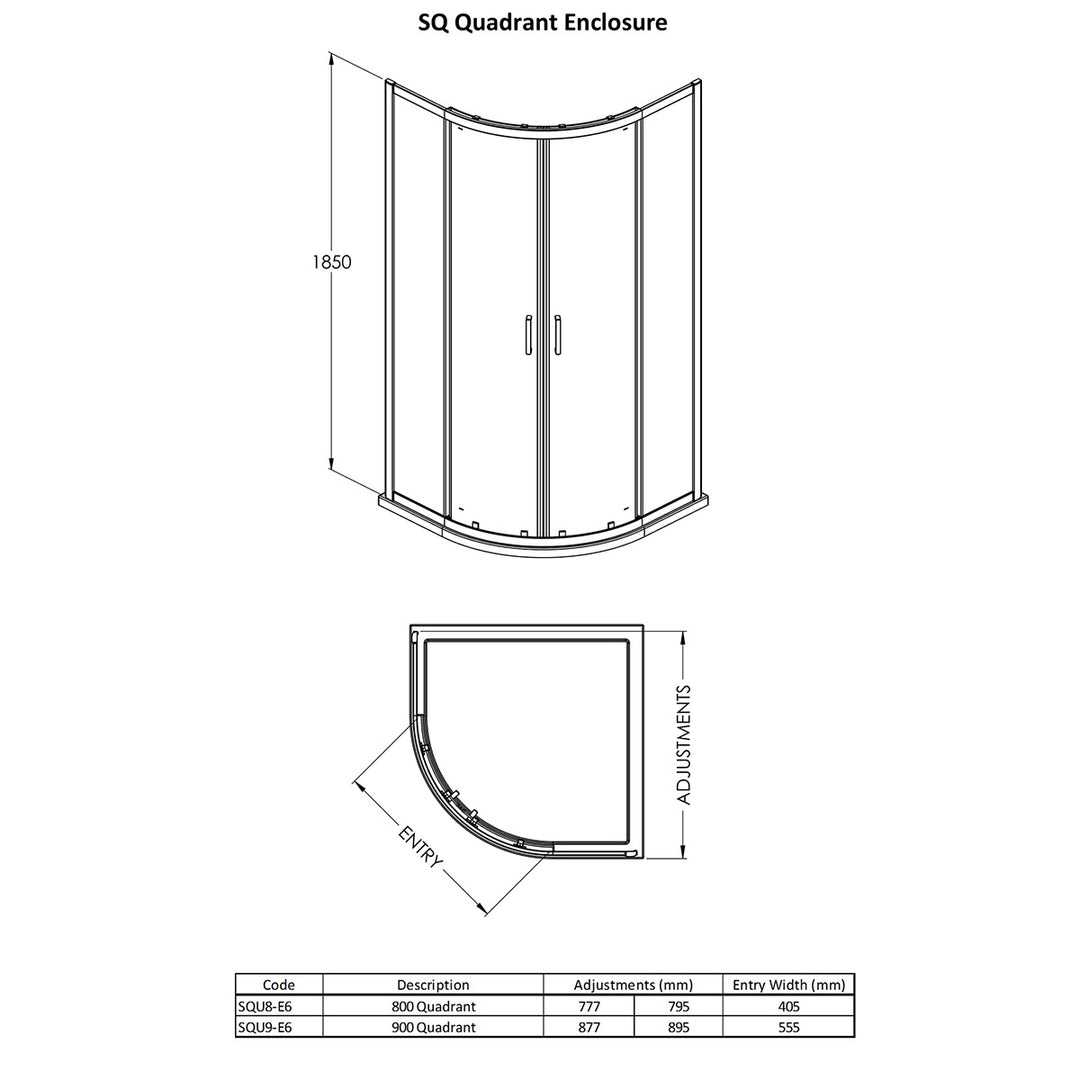 Nuie Rene 800mm Quadrant Shower Enclosure - Satin Chrome