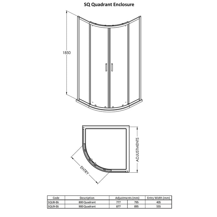 Nuie Rene 800mm Quadrant Shower Enclosure - Satin Chrome