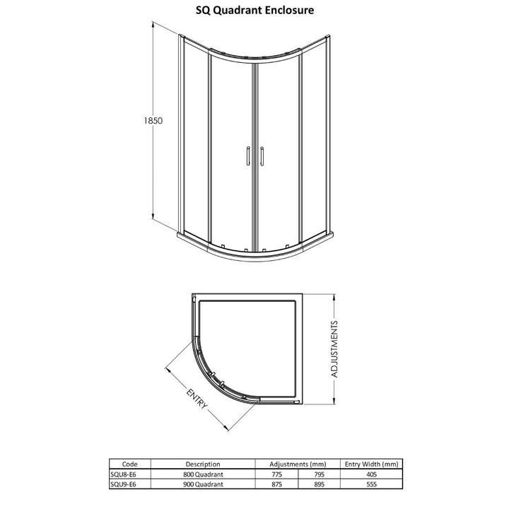 Nuie Pacific 800mm Quadrant Shower Enclosure - Black