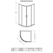 Nuie Pacific 900mm Quadrant Shower Enclosure - Black - Technical drawing