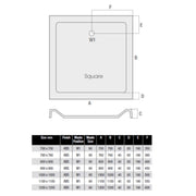 Elements 1100 x 1100mm Square Slim Line Shower Tray - Technical drawing