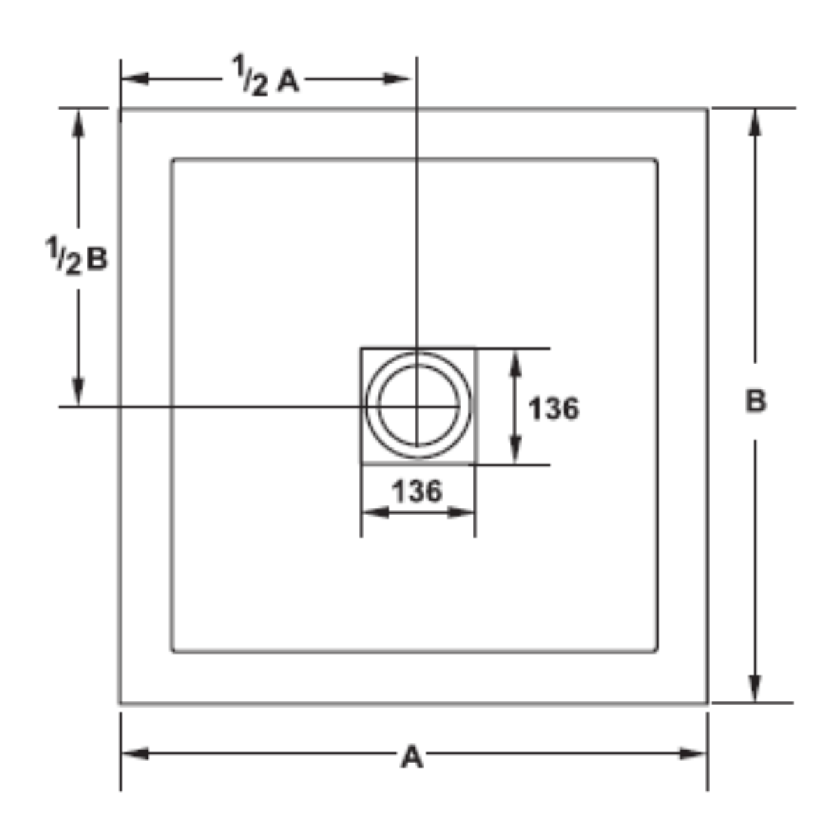 Aquadart Aqualavo 900 x 900mm Square Slate Effect Tray - Grey - Technical drawing