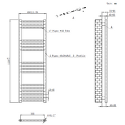 Eliseo Ricci Straight Heated Towel Rail Anthracite 1200mm x 400mm - Technical drawing