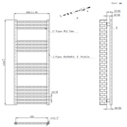 Eliseo Ricci Straight Heated Towel Rail White 1200mm x 500mm - Technical drawing