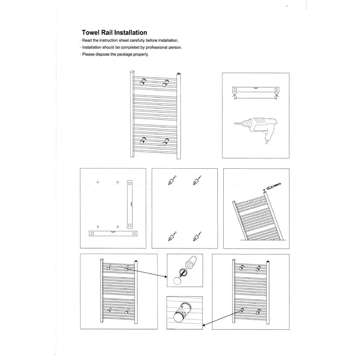 Eliseo Ricci Straight Heated Towel Rail Anthracite 1200mm x 600mm - Technical drawing