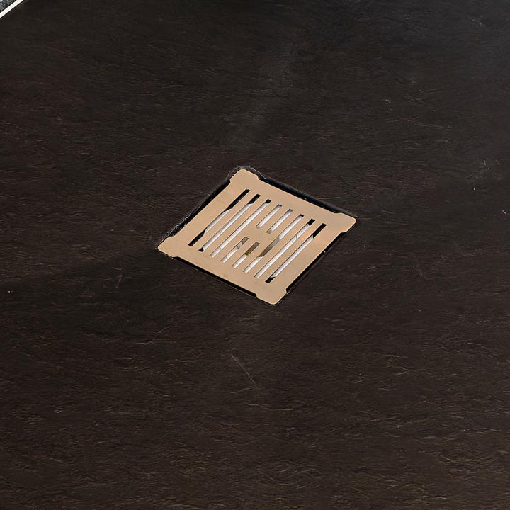 Nuie 90mm White Shower Trap including Metal Cover - Brushed Brass