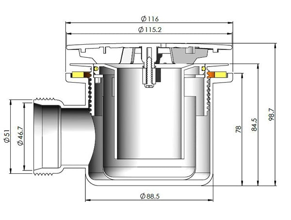 Hudson Reed Fast Flow Shower Waste - Chrome STW001 - Technical drawing