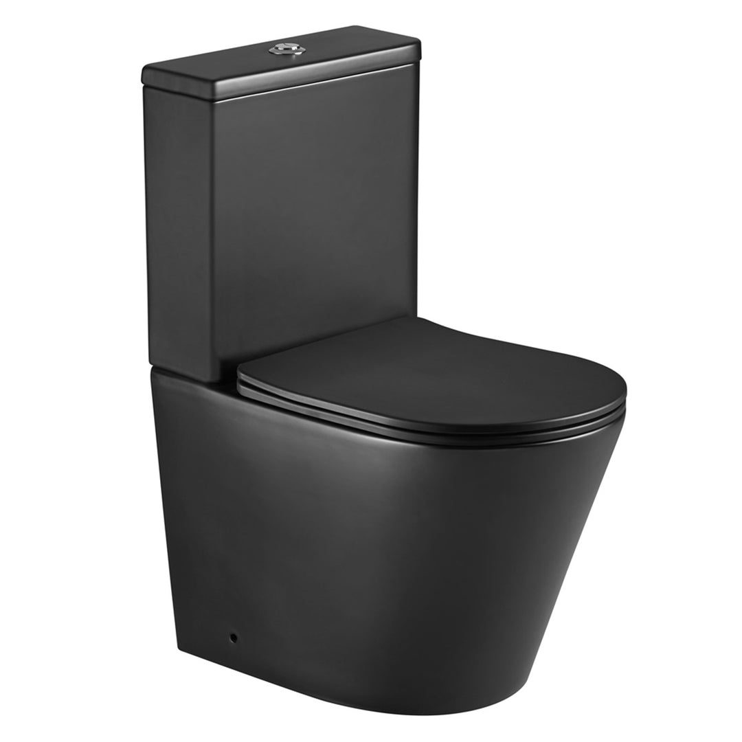 Arc Rimless Close Coupled Fully Back To Wall Toilet &amp; Soft Close Seat - Black