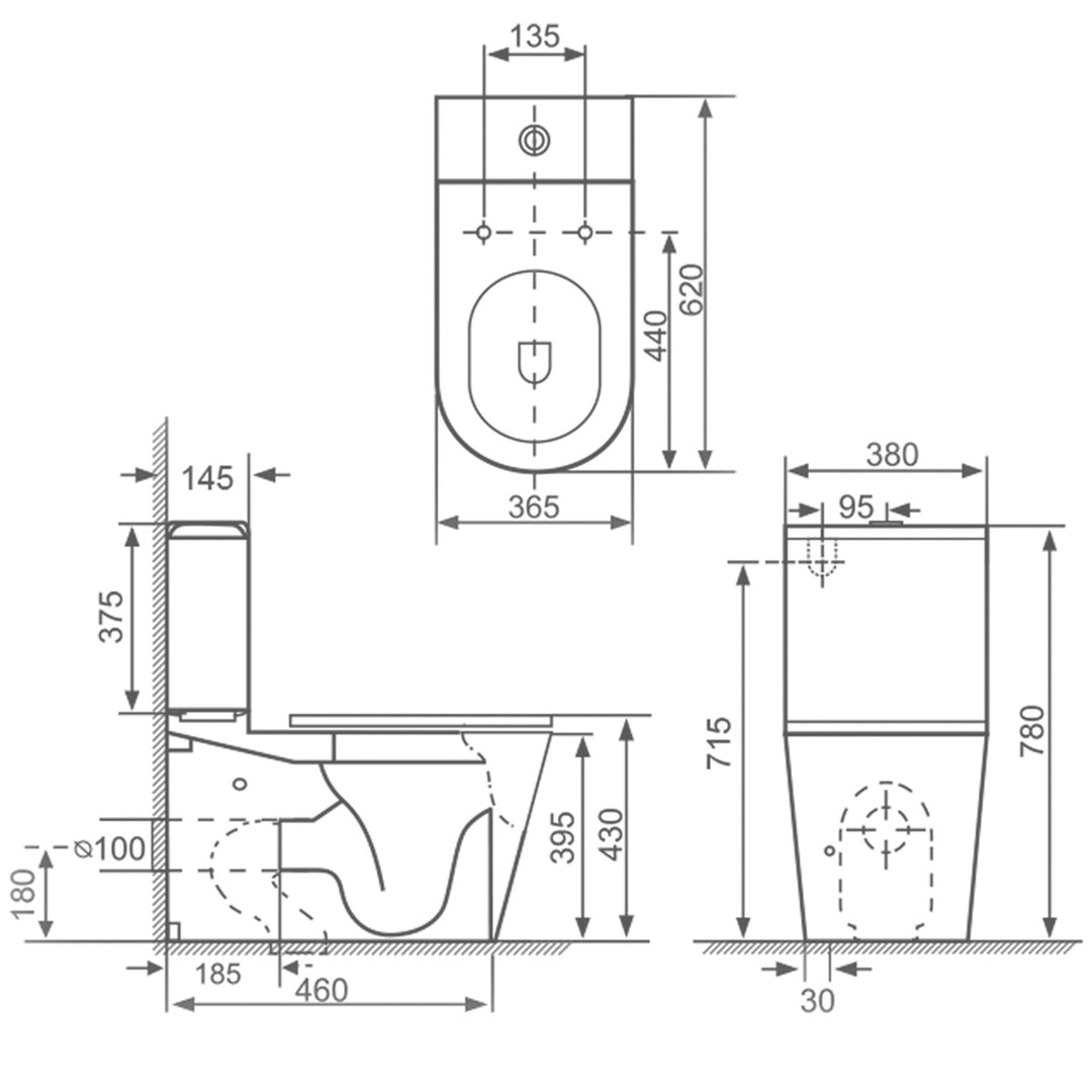 Arc Rimless Close Coupled Fully Back To Wall Toilet &amp; Soft Close Seat - Black