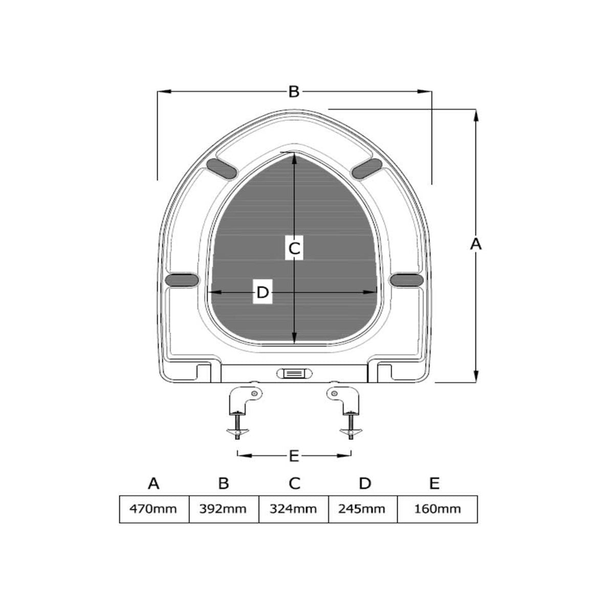 Synergy Replacement Lyon Quick Release Soft Close Urea Seat - White - Technical drawing