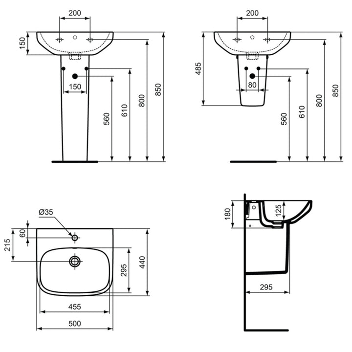 Ideal Standard i.life A 500mm 1 Taphole Basin &amp; Full Pedestal