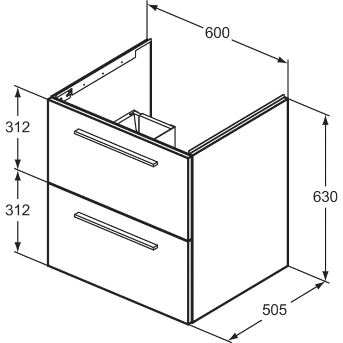 Ideal Standard i.life B 600mm Wall Hung Vanity Unit & Basin - Matt Beige - Technical drawing