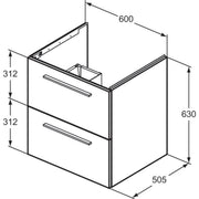 Ideal Standard i.life B 600mm Wall Hung Vanity Unit & Basin - Matt Beige - Technical drawing