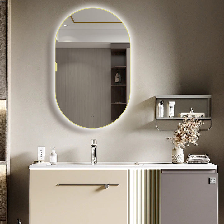 Tablet Backlit LED Mirror Cabinet 800 x 500mm with Demister - Brushed Brass