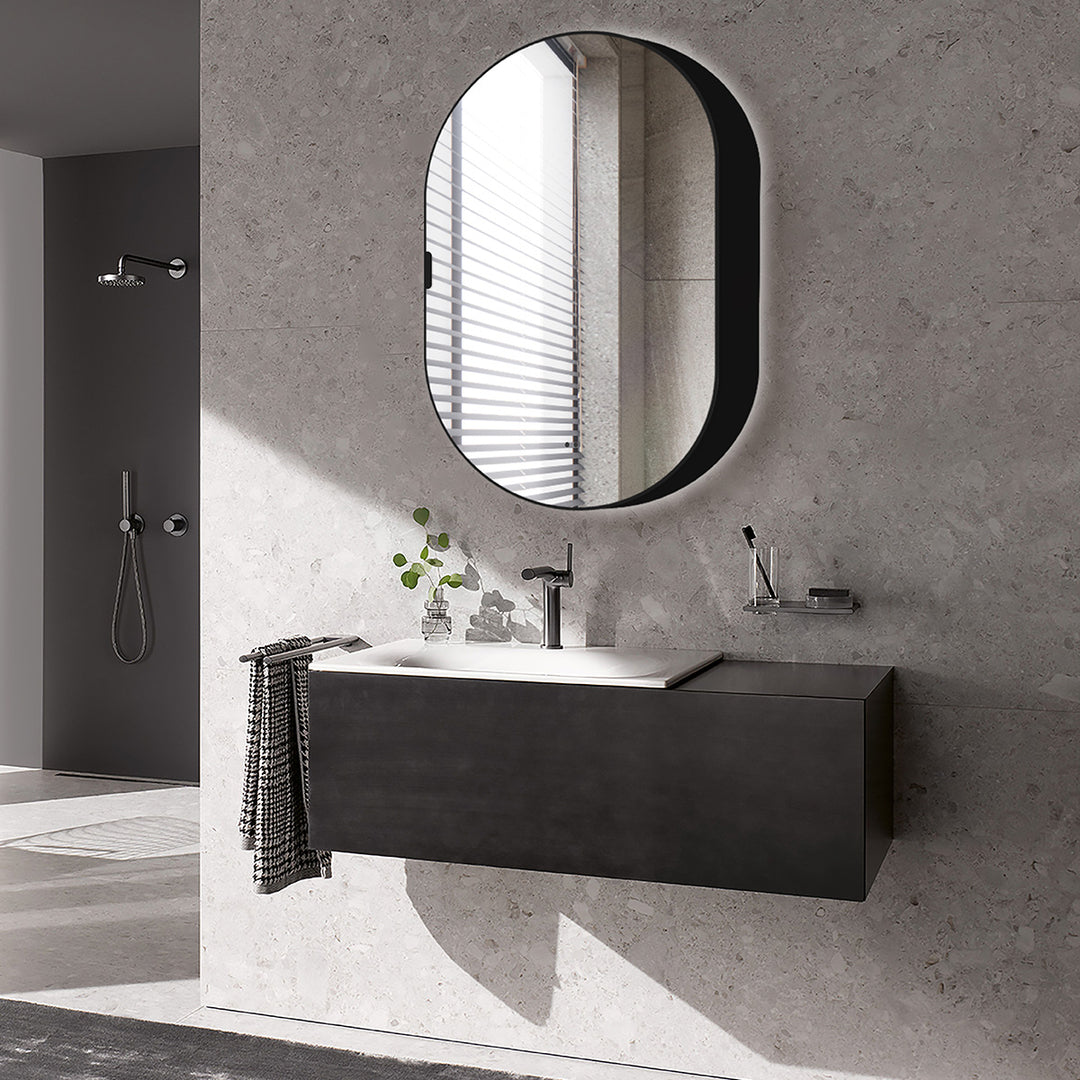 Black Tablet Backlit LED Mirror Cabinet 800 x 500mm with Demister