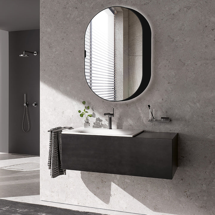 Black Tablet Backlit LED Mirror Cabinet 800 x 500mm with Demister
