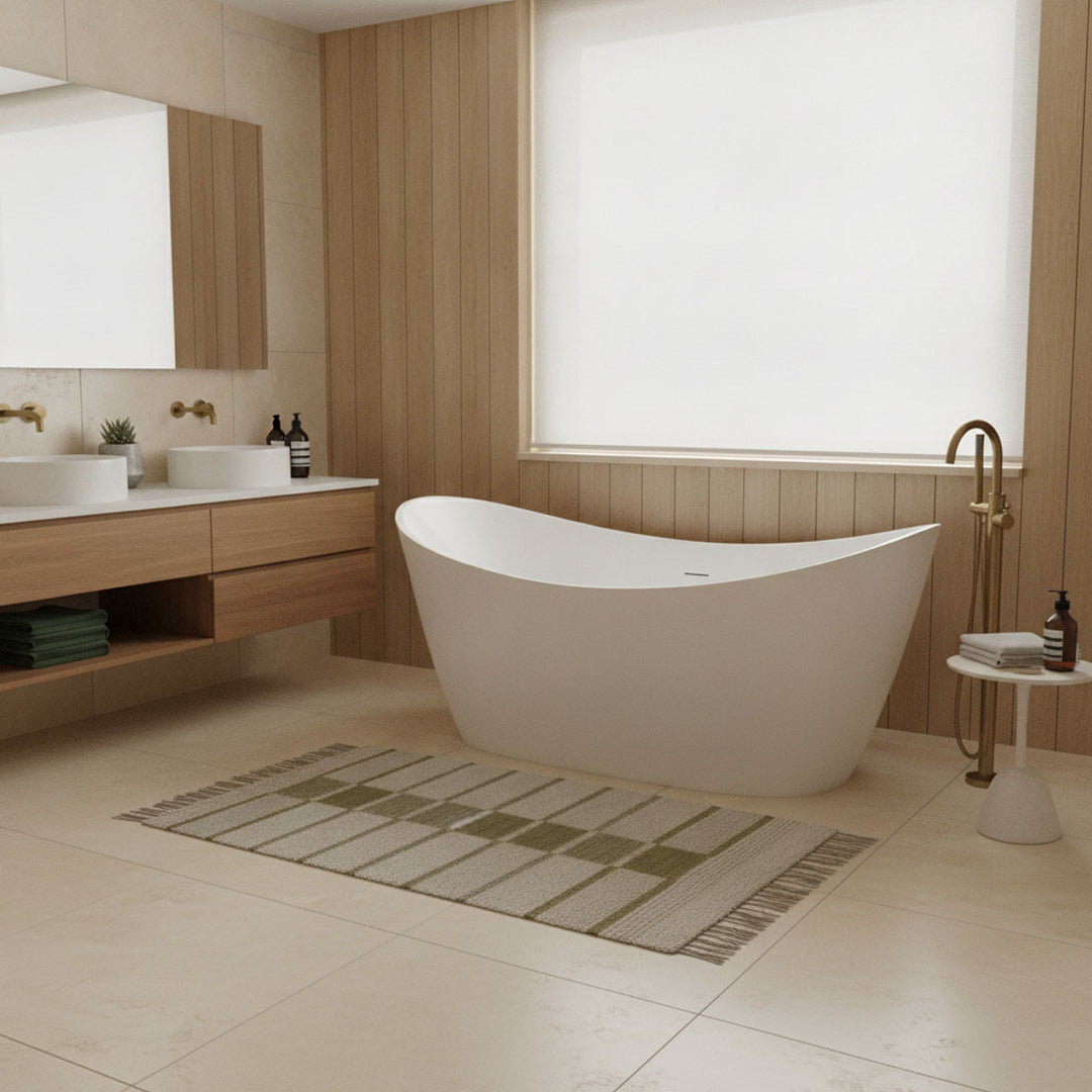 Viktor Benson Tahiti 1520mm Freestanding Double Ended Bath (Slim Oflow White Waste)