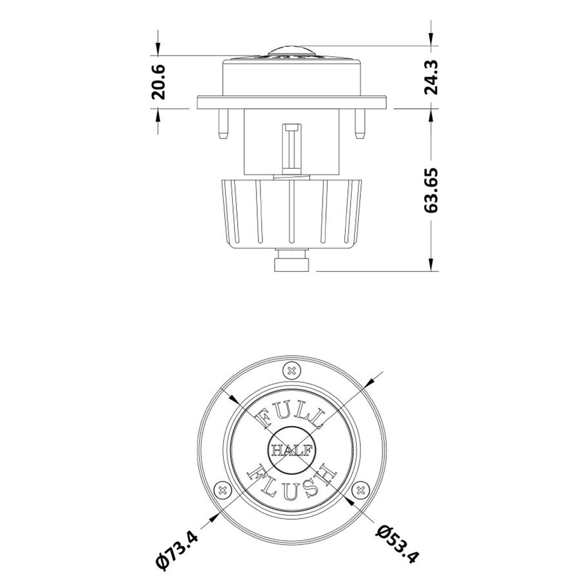 Nuie Traditional Dual Flush Push Button - Chrome - Technical drawing