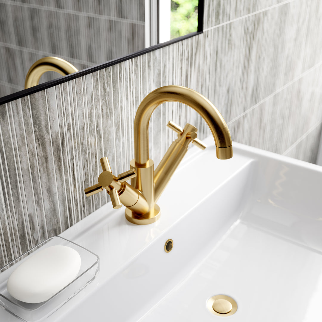 Hudson Reed Tec Crosshead Mono Basin Mixer - Brushed Brass