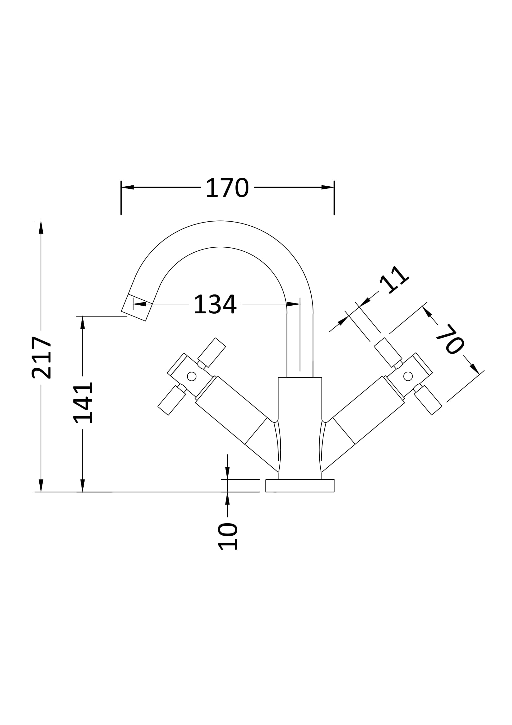 Hudson Reed Tec Crosshead Mono Basin Mixer - Brushed Brass - Technical drawing