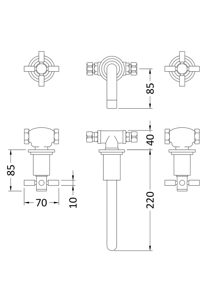 Hudson Reed Tec Crosshead Wall Mounted Basin Mixer - Brushed Brass