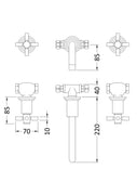 Hudson Reed Tec Crosshead Wall Mounted Basin Mixer - Brushed Brass - Technical drawing