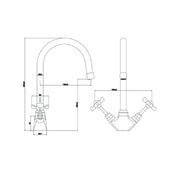 Tre Mercati Imperial Traditional Deck Mounted Sink Mixer Tap - Chrome - Technical drawing