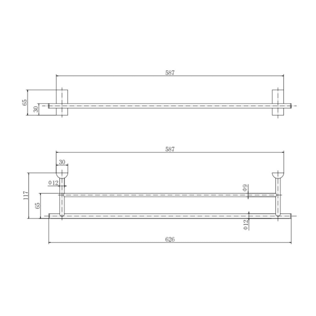 Twiggy Double Towel Rail - Technical drawing