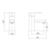 Haworth Modern Square Basin Mixer - Chrome - Technical drawing