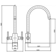 Tre Mercati Peggy Sue Modern Deck Mounted Sink Mixer Tap - Black - Technical drawing