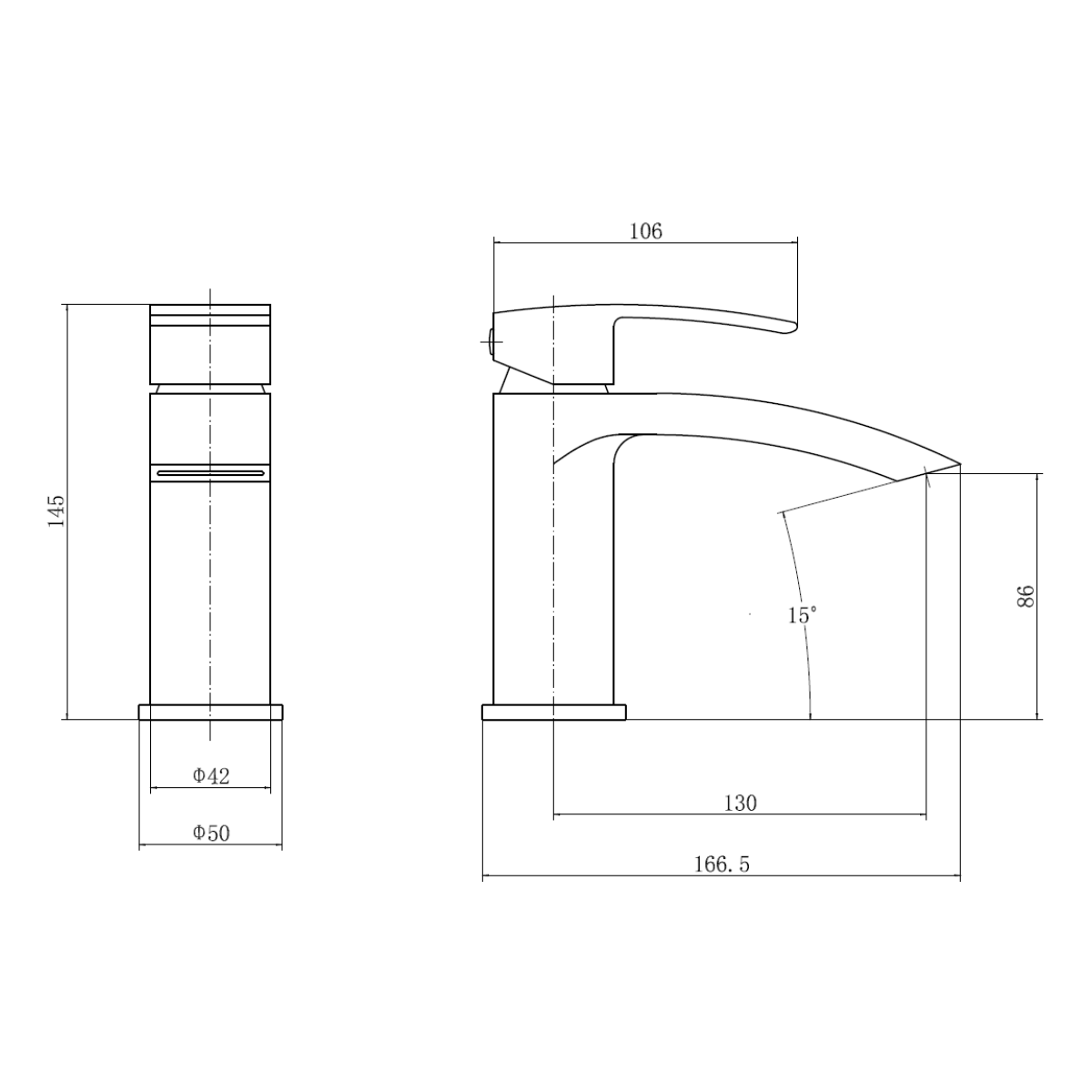 Tre Mercati Ripley Basin Mixer - No waste - Technical drawing