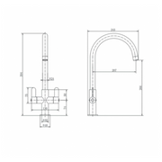 Emelia Kitchen Sink Mixer With Flat Lever Handles - Chrome - Technical drawing