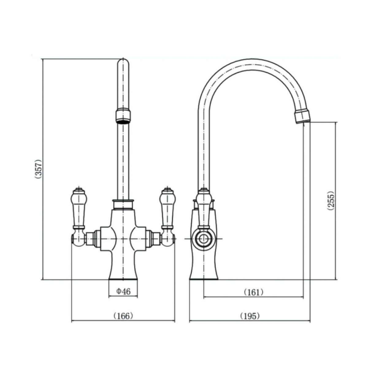 Victoria Bianco Mono Sink Mixer - Chrome - Technical drawing