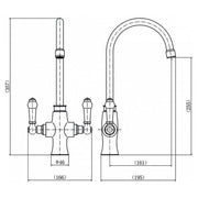 Tre Mercati Victoria Modern Deck Mounted Mono Sink Mixer - Brushed Nickel - Technical drawing