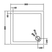 Nuie 800 x 800mm Square Shower Tray - Slate Grey - Technical drawing