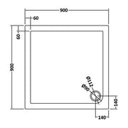 Nuie 900 x 900mm Square Shower Tray - Slate Grey - Technical drawing