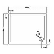 Nuie 1000 x 800mm Rectangular Shower Tray - Slate Grey - Technical drawing