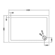 Nuie 1200 x 800mm Rectangular Shower Tray - Slate Grey - Technical drawing