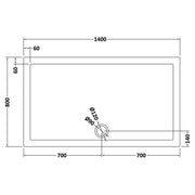 Nuie 1400 x 800mm Rectangular Shower Tray - Slate Grey - Technical drawing