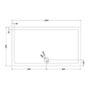 Nuie 1600 x 900mm Rectangular Shower Tray - Slate Grey - Technical drawing