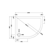 Nuie 1000 x 800mm Offset Quadrant Shower Tray - Right Hand - Slate Grey - Technical drawing