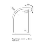 Elements 1200 x 900mm Offset Quadrant Slim Line Shower Tray - Left Hand with Corner Waste - Technical drawing