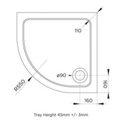 Elements 800mm Quadrant Slim Line Shower Tray with Corner Waste - Technical drawing