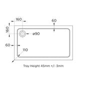 Elements 1000 x 900mm Rectangle Slim Line Shower Tray with Corner Waste - Technical drawing