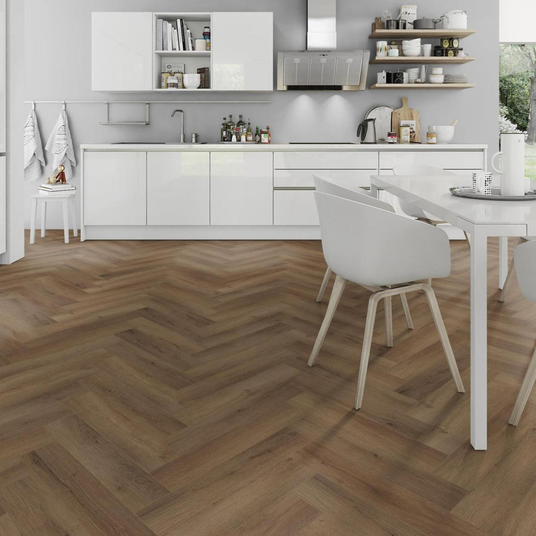 Lusso Floor Truffle Oak Herringbone Luxury Vinyl Flooring - 610 x 122 x 5 mm - 2.23 M2 Per box